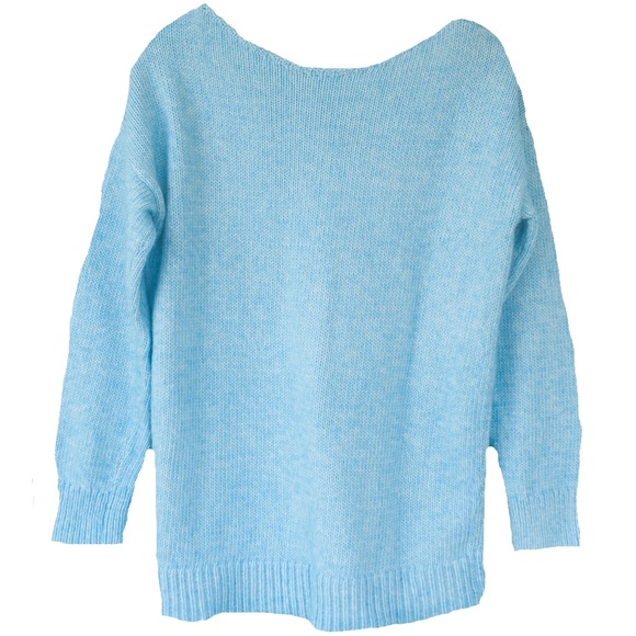 LOFT Blue Cable Knit Back Detail Sweater - Picture 4 of 12